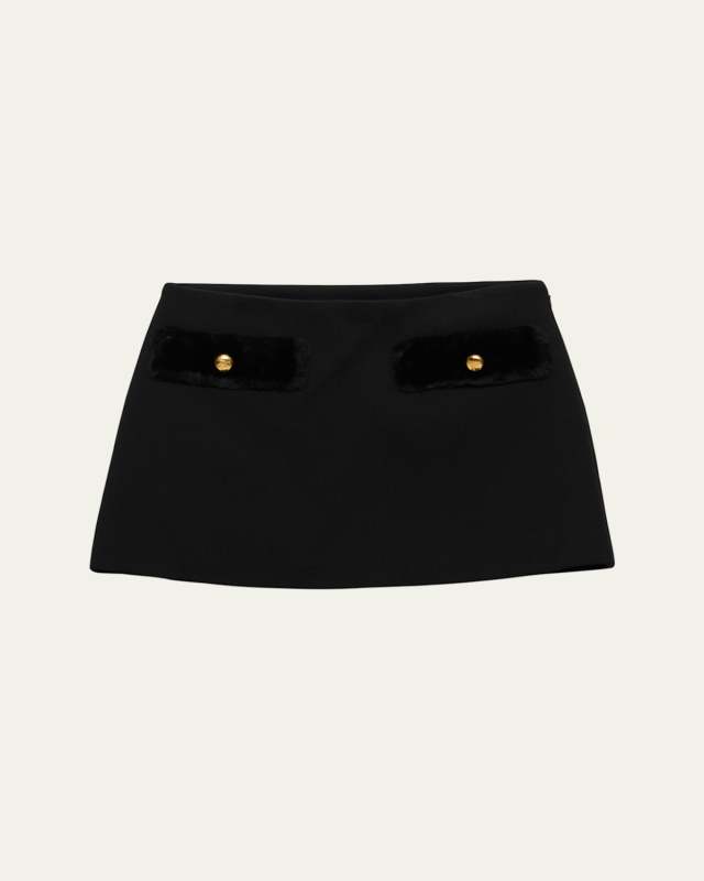 Shearling-Trimmed Wool Mini Skirt